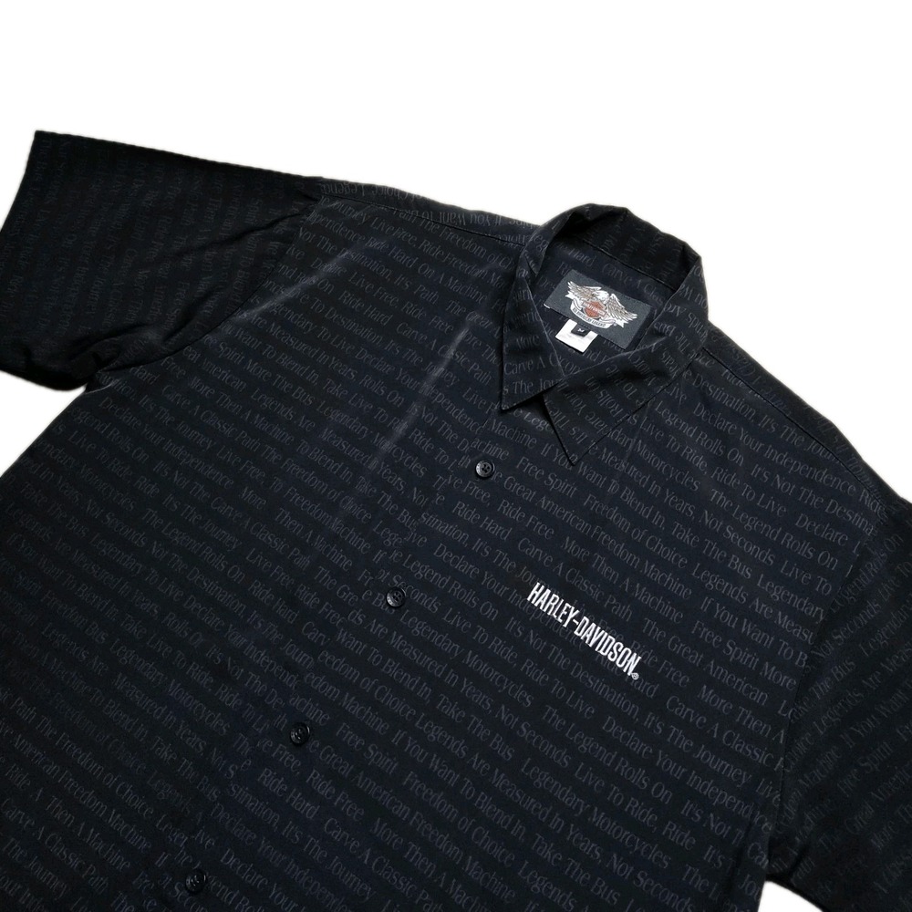 Harley-Davidson Button Up Shirt Mens Medium‎ Black Quotes AOP All Over Print